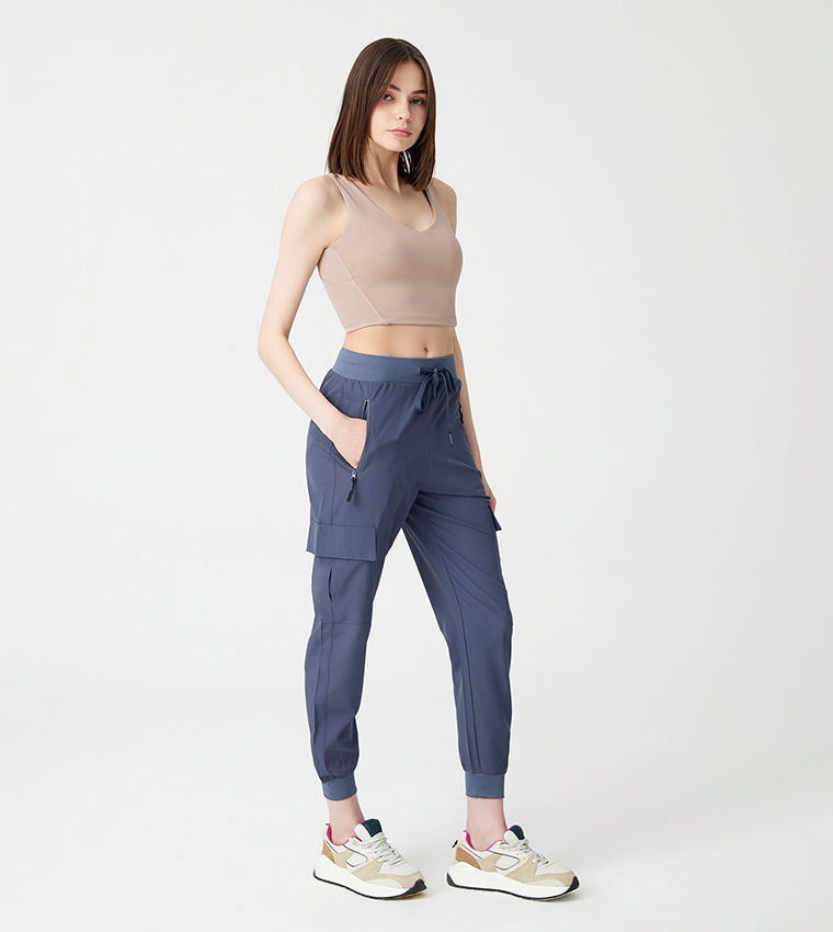 Solid Drawstring Waist Cargo Joggers