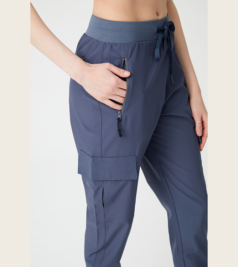 Solid Drawstring Waist Cargo Joggers