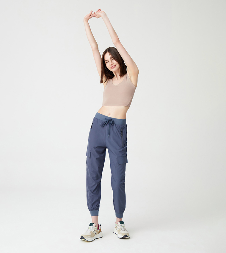 Solid Drawstring Waist Cargo Joggers