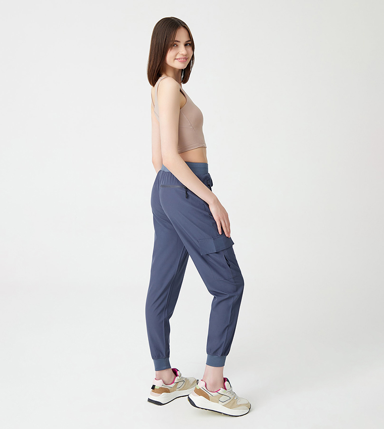 Solid Drawstring Waist Cargo Joggers