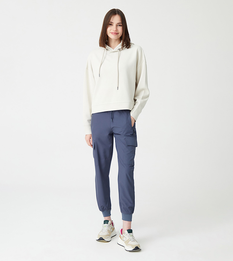 Solid Drawstring Waist Cargo Joggers