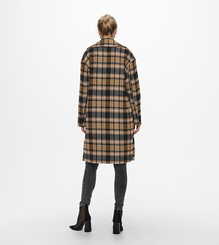 Buy Only Notch Collar Checkered Long Coat In Multiple Colors 6thStreet Oman