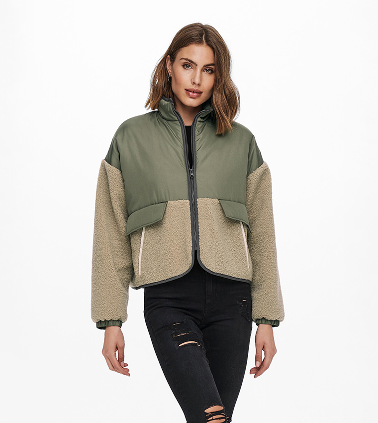 ARIKO Color Block Fleece Detail Padded Jacket