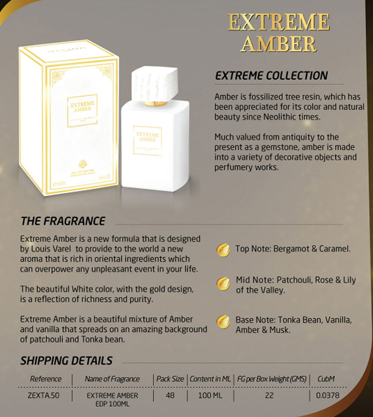 Buy Louis Varel Extreme Amber EDP 100 Ml In Multiple Colors