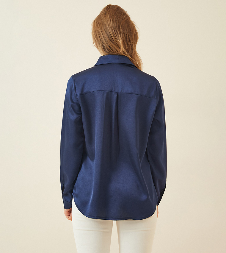 Solid Satin Long Sleeves Shirt