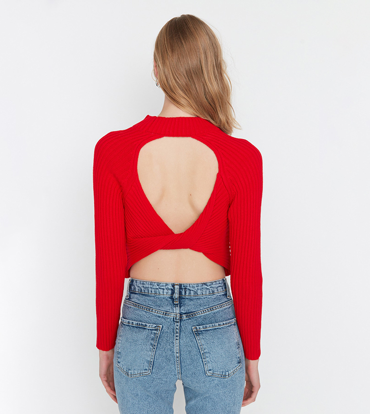 Buy Trendyol Back Cut Out Knitwear Sweater In Red 6thStreet UAE