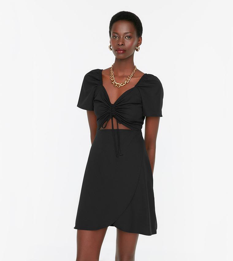 Black frill cut hot sale out tea dress