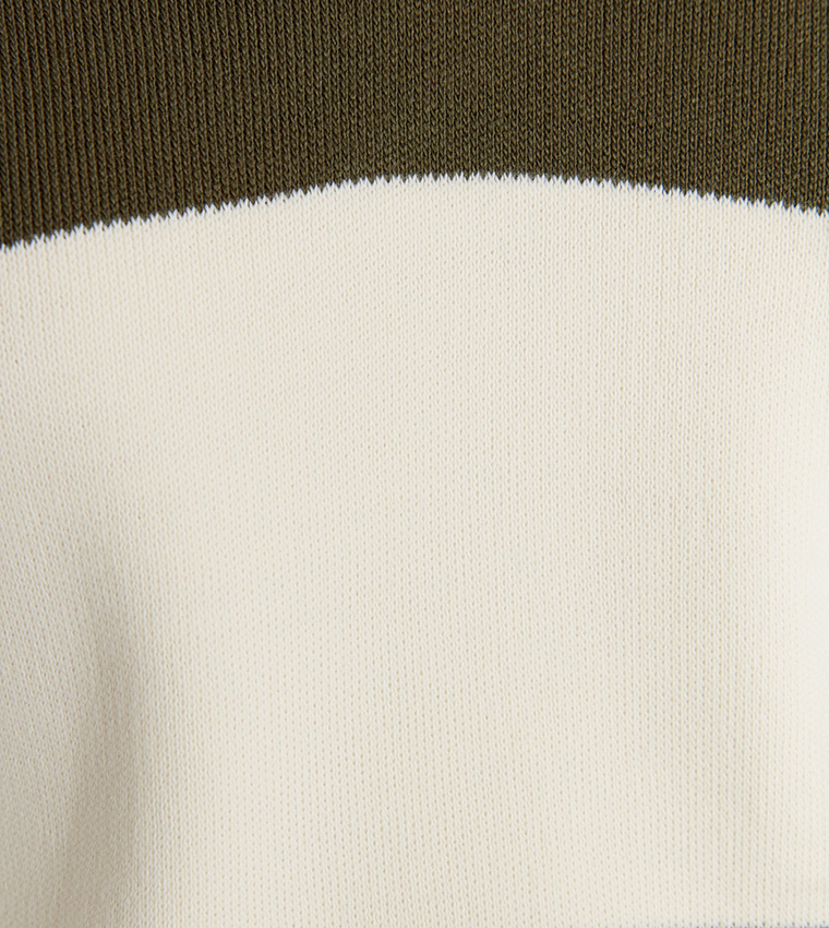 Color Block Polo Neck Knitwear Sweater