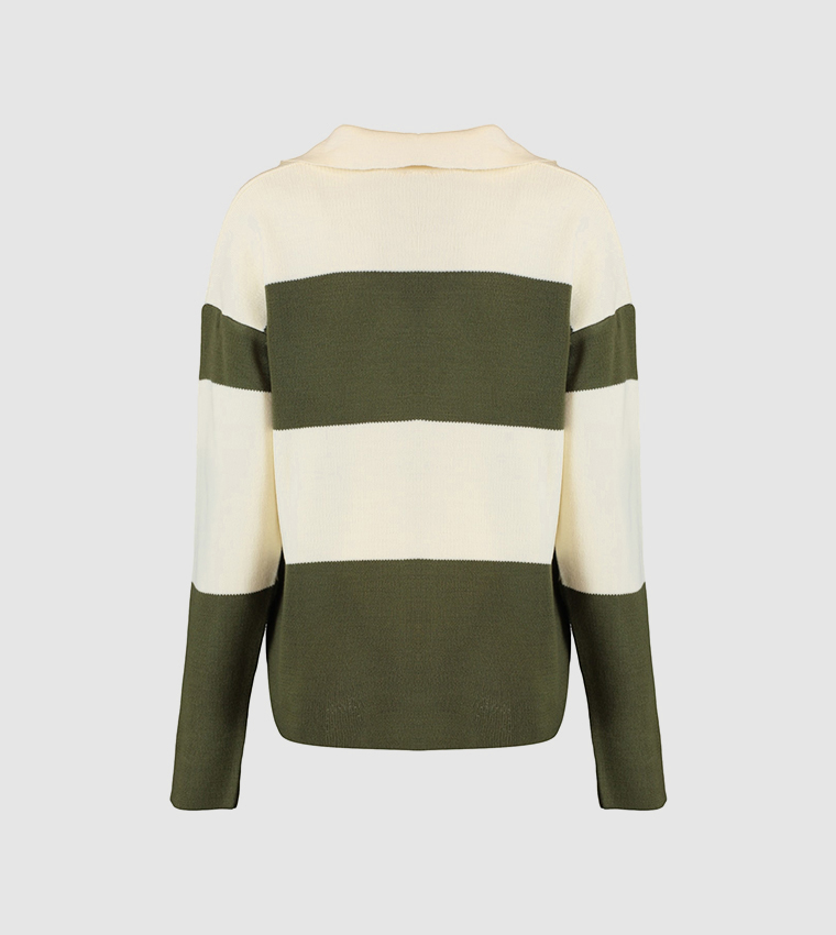 Color Block Polo Neck Knitwear Sweater