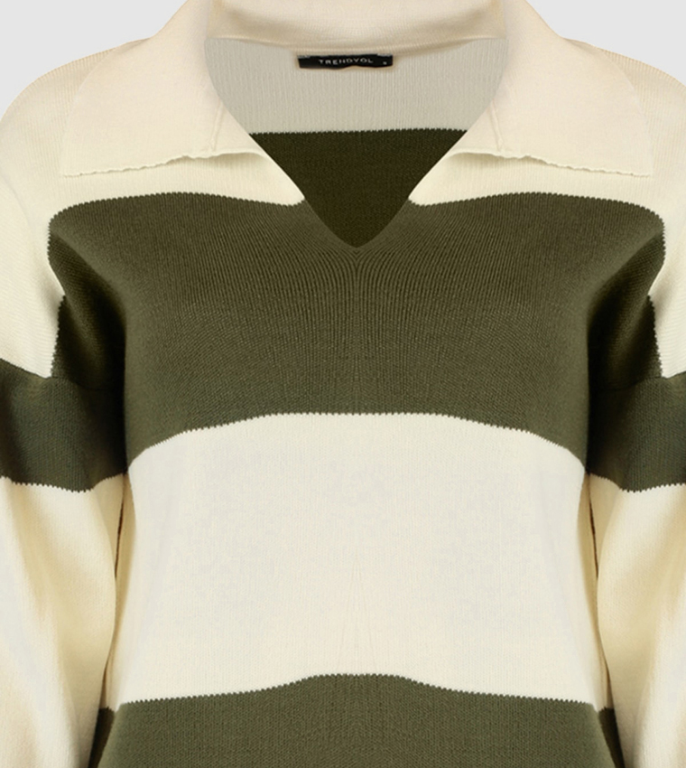 Color Block Polo Neck Knitwear Sweater