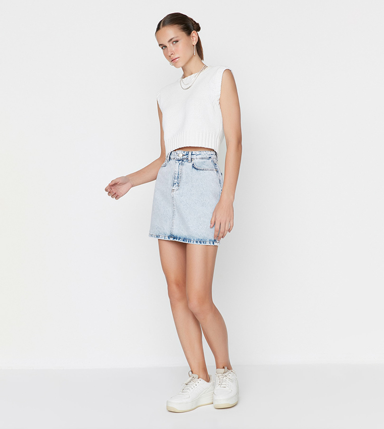 Buy Trendyol Slit Detailed Mini Denim Skirt In Blue | 6thStreet Saudi ...