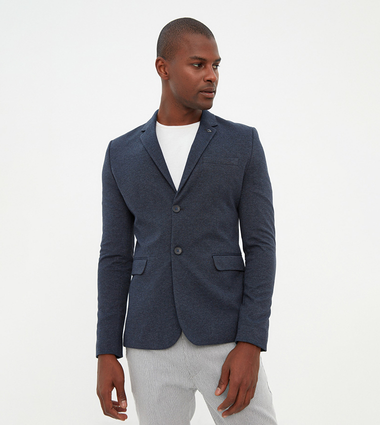 Buy Trendyol Blue Classic Textured Jacket In NAVY BLUE | 6thStreet UAE