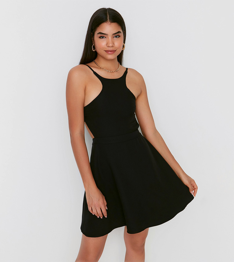 Halter Neck Draped Mini Dress - Gray