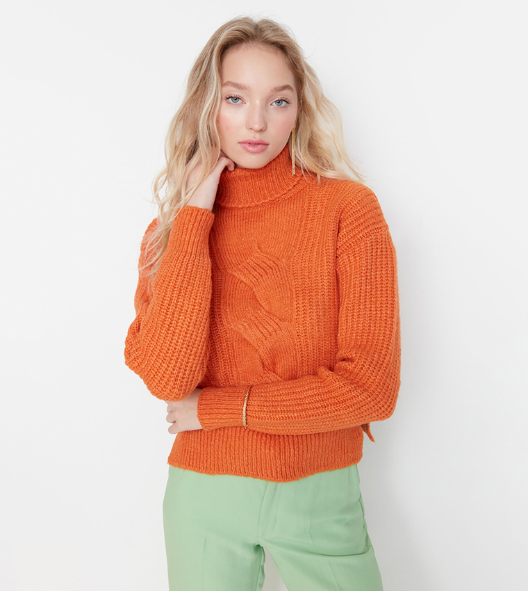 Orange Turtleneck Knit Sweater main image 0