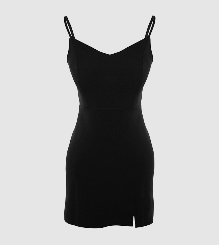 sachin and babi light blue dress Black PU Scoop Neck Mini Dress