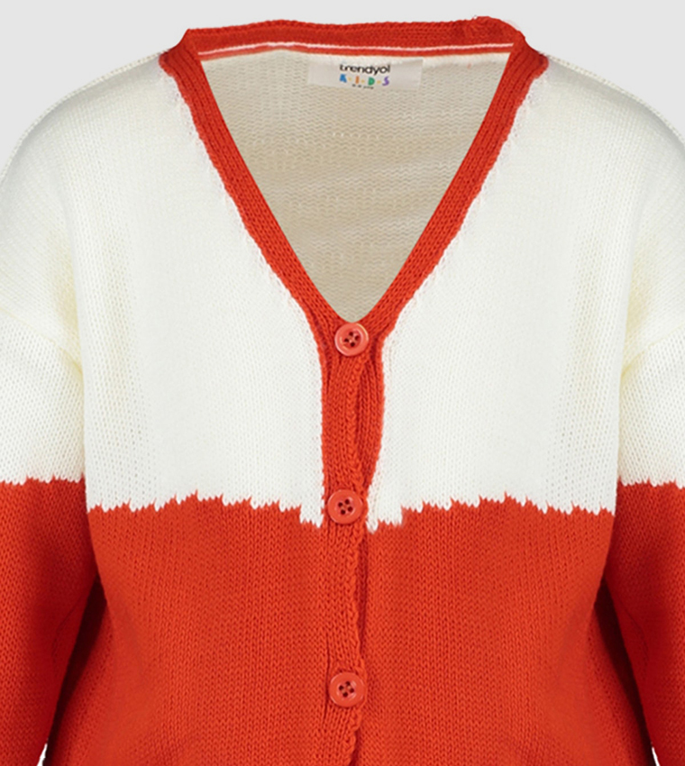 Buy Trendyol Color Block Boy's Knitwear Cardigan In Orange
