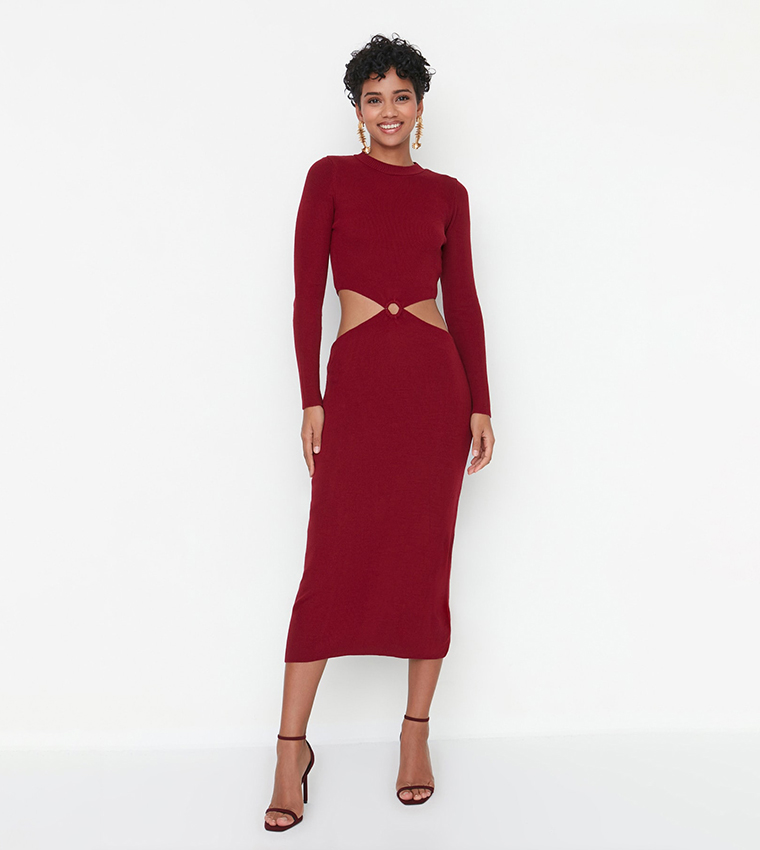 dress neon green Midi neon green dress with long sleeves and knot main image 0