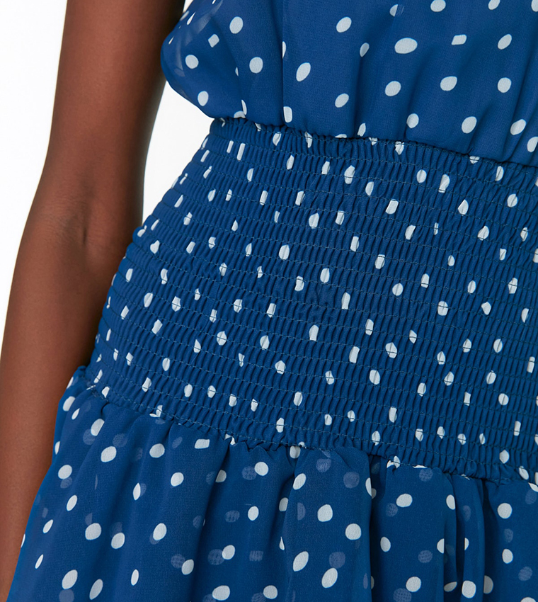 Buy Trendyol Printed Mock Neck Flounce Dress In Blue | 6thStreet Oman