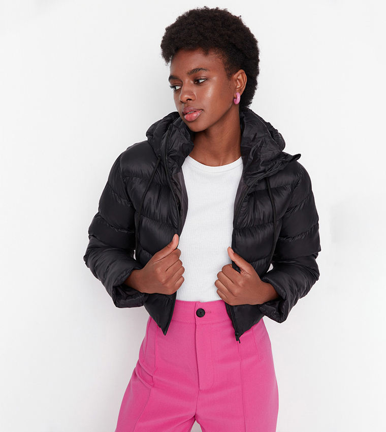 Buy Trendyol Hooded Crop Down Jacket In 