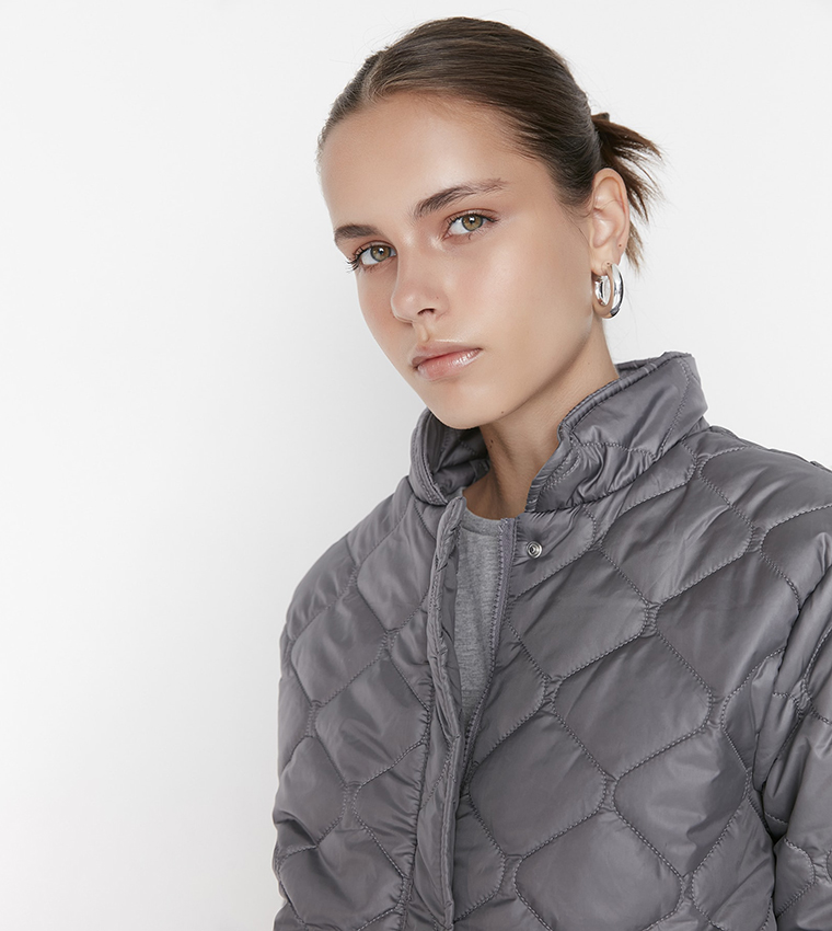 Buy Trendyol Upright Collar Inflatable Quilted Coat In Grey | 6thStreet ...