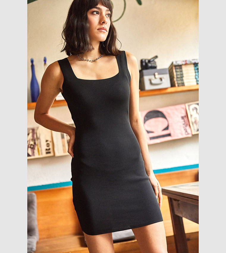 princess polly baby blue dress Modest Black Jersey Sheath/Column Square Neck Maxi Dress main image 1