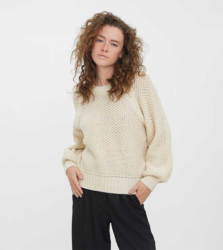 Vero Moda longline knitted jumper in cream