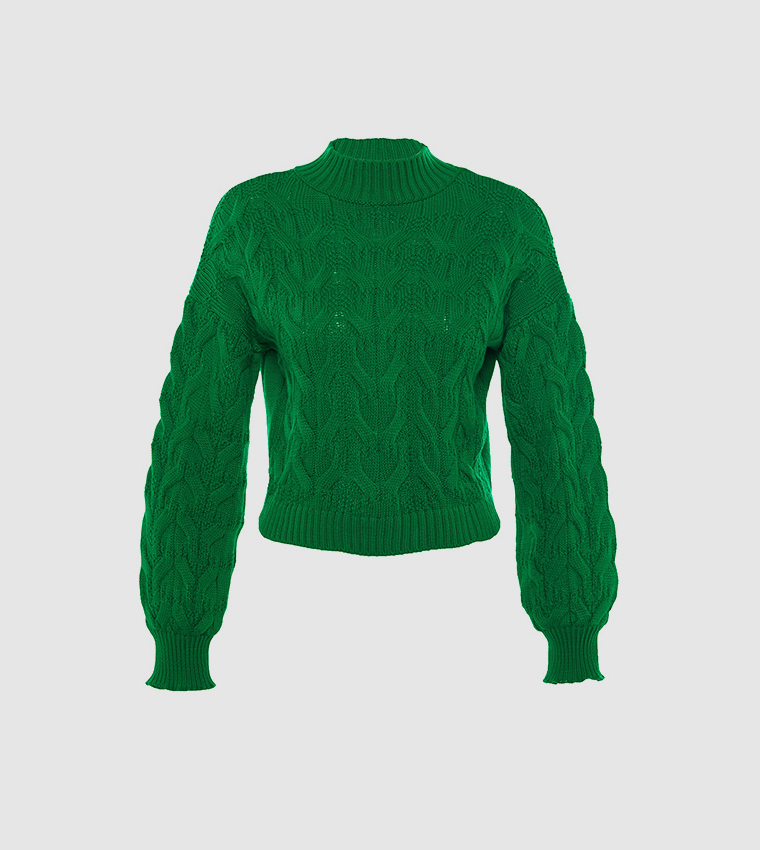 Buy Trendyol Cable Knit High Neck Sweater In Green 6thStreet Qatar