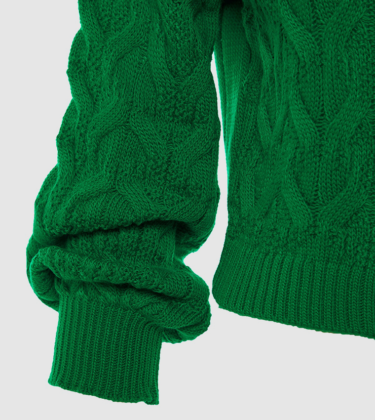 Buy Trendyol Cable Knit High Neck Sweater In Green 6thStreet Qatar