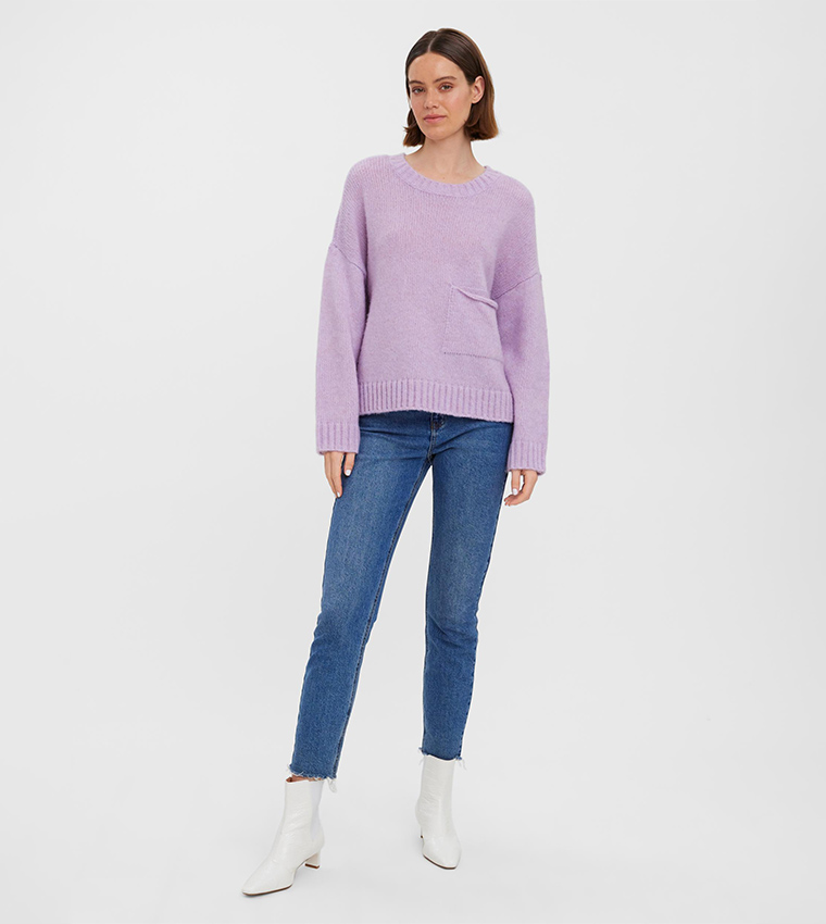 Buy Vero Moda VMCORINNA Long Sleeves O Neck Sweater In Violet | 6thStreet  Oman