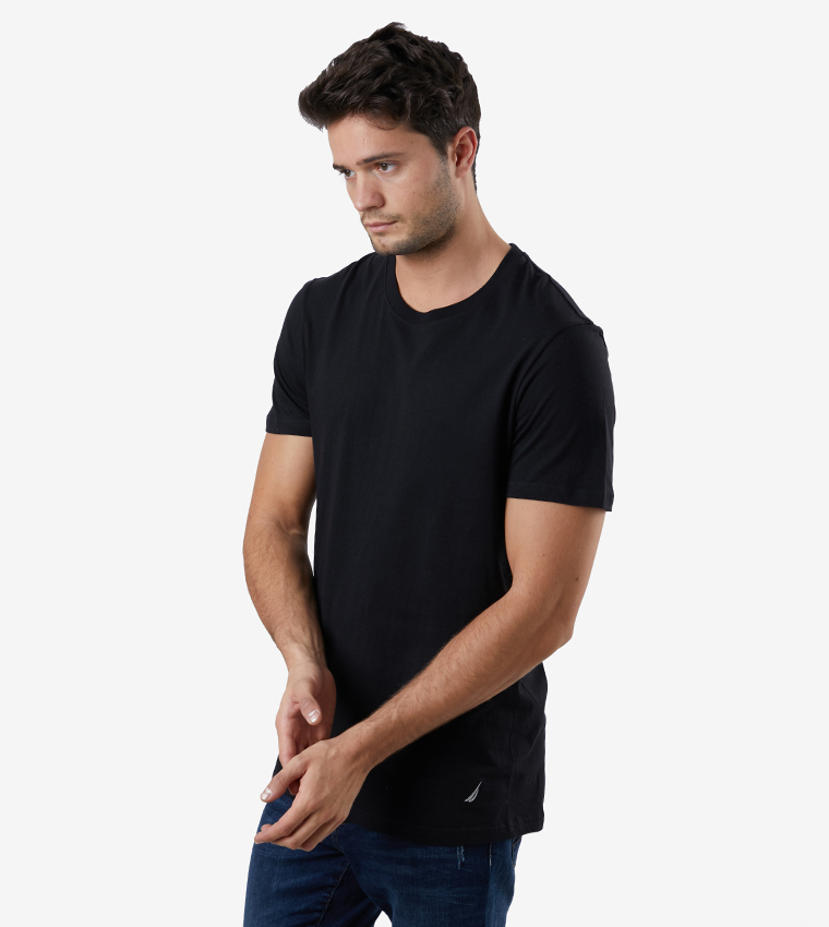 Buy Nautica Short Sleeve Round Neck 3Pk T Shirt Black In Black