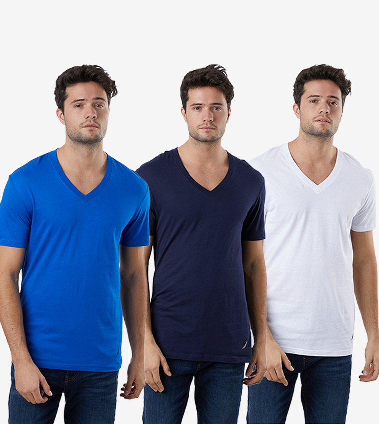 Buy Nautica Short Sleeve V Neck 3Pk T Shirt Multi In Multiple Colors