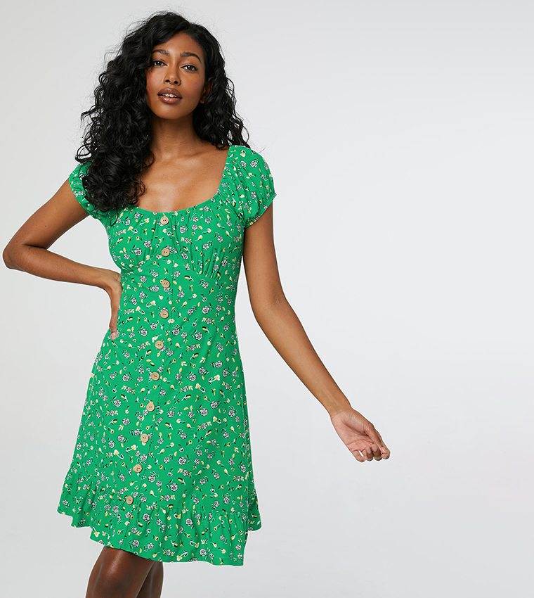 Green floral mini dress hotsell