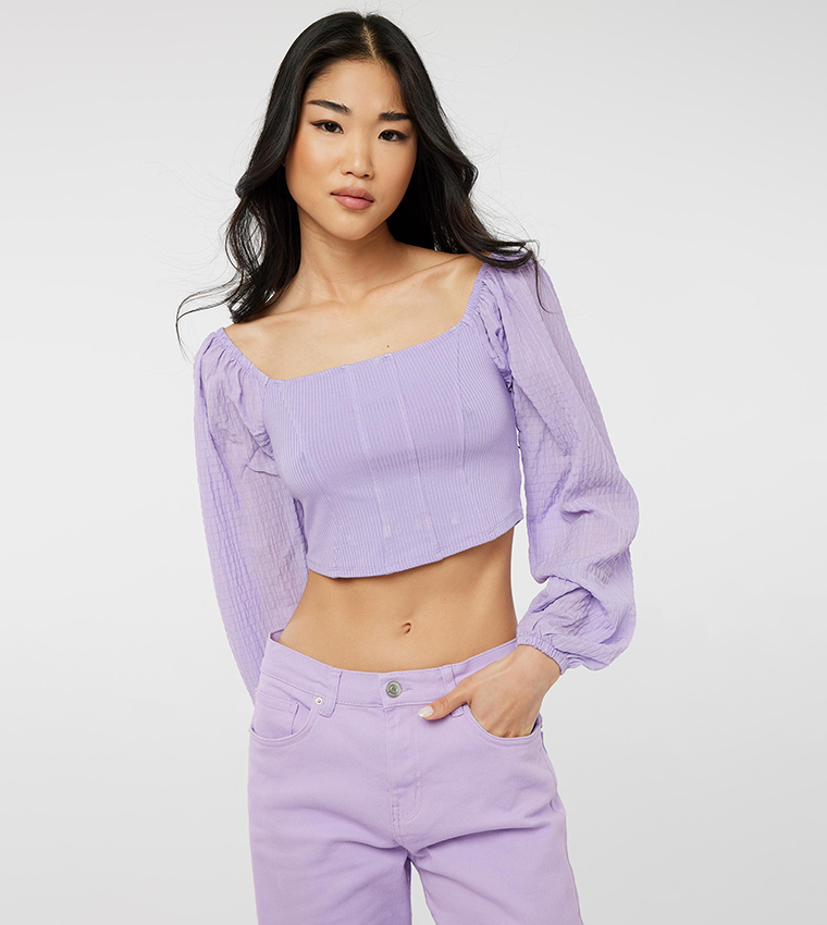 Buy Ardene Puff Sleeves Bustier Top In Purple