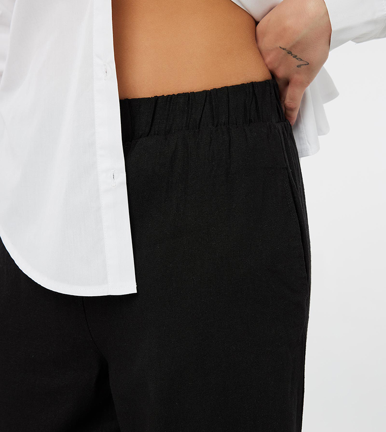 Buy Ardene Elastic Waist Linen Pants In Black