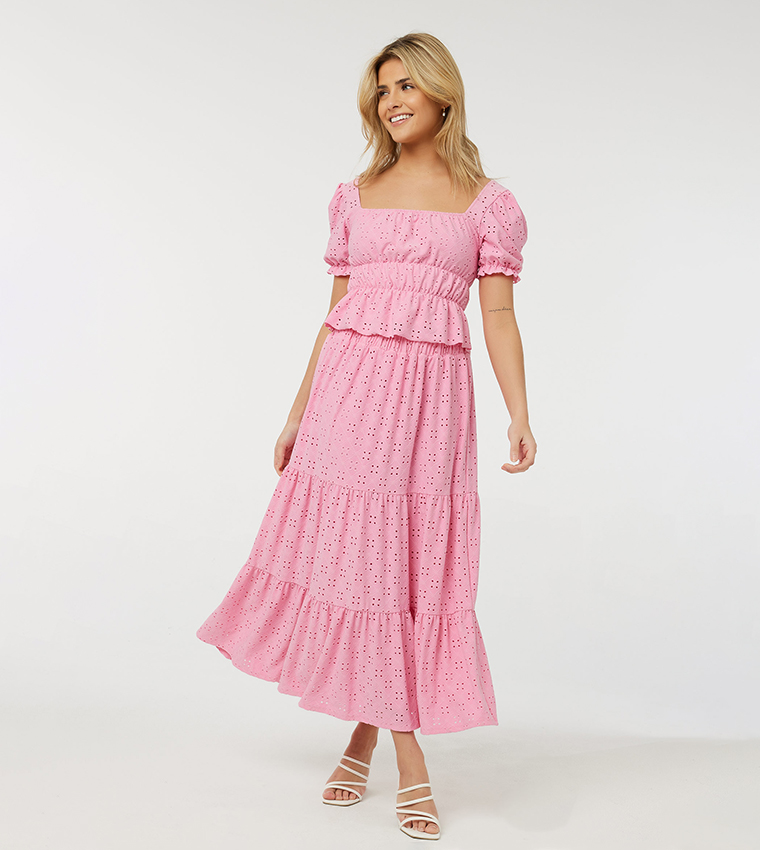 Eyelet Lace Tiered Maxi Skirt