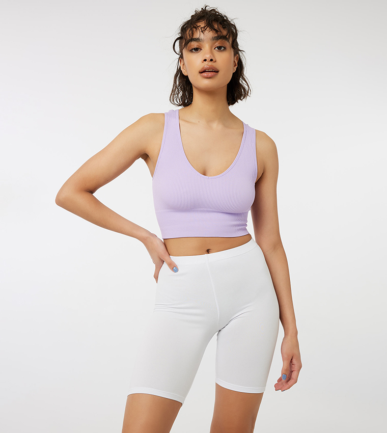 Buy Ardene Solid Biker Shorts With Elastic Waist In White