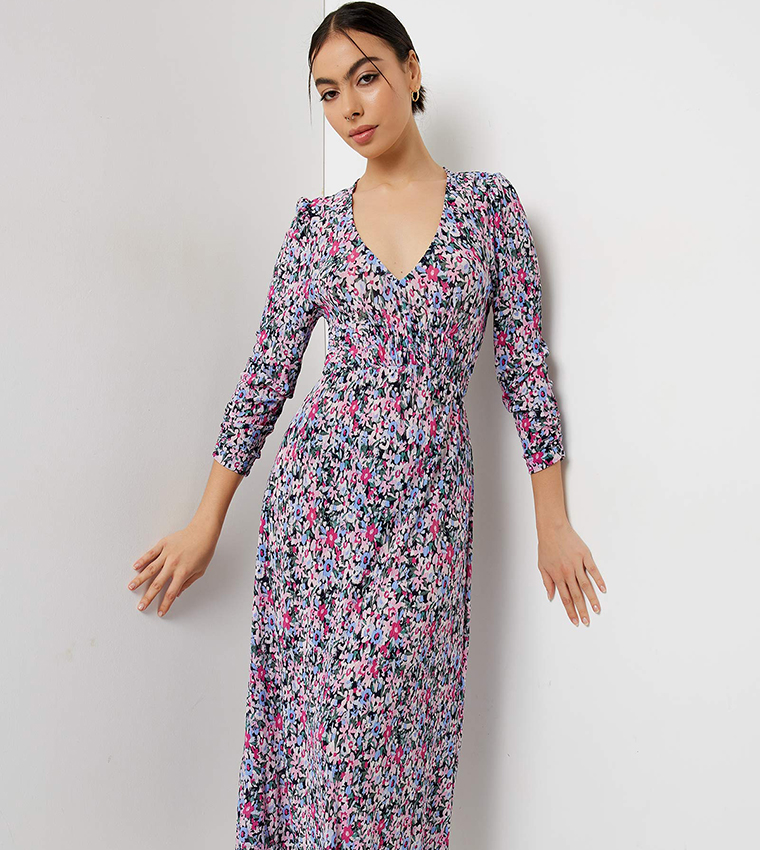 Buy Ardene Floral Print Long Sleeves Midi Dress In Multiple Colors