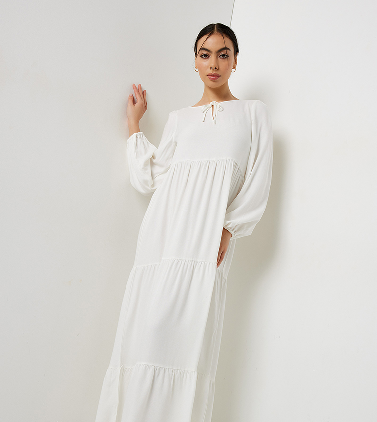 Buy Ardene Long Sleeves Tiered Maxi Dress In White