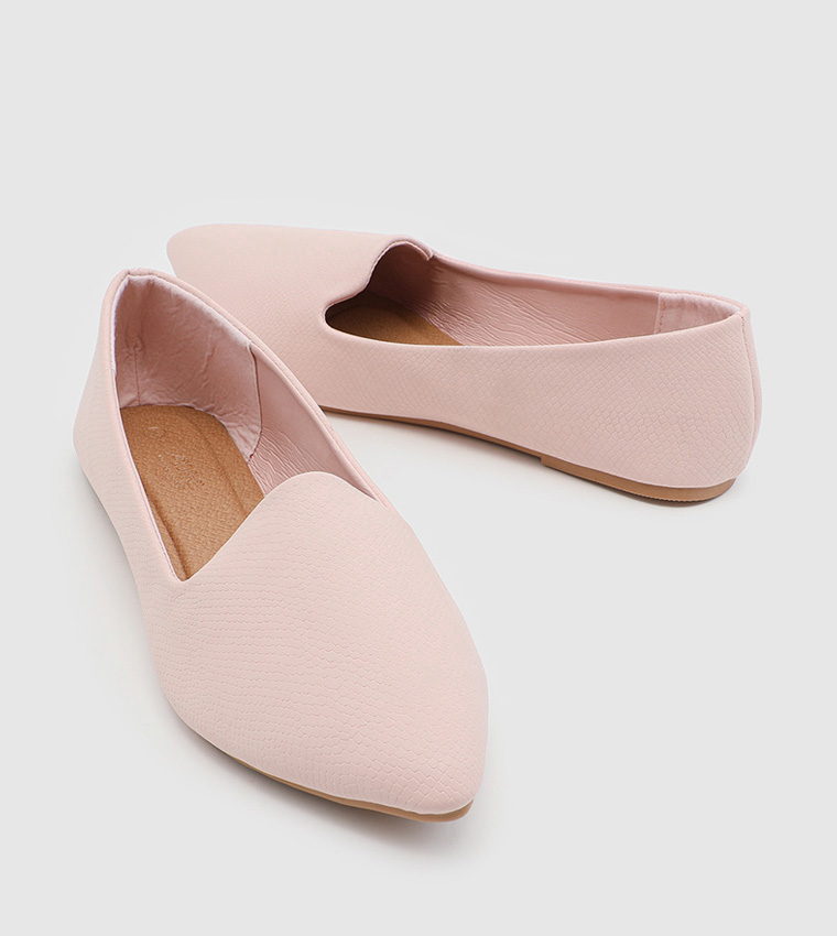 Textured Pointed Toe Ballerinas