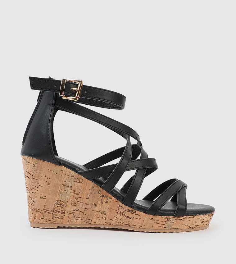 Black ankle hot sale strap wedges