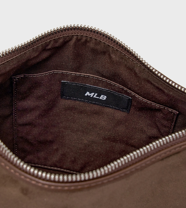 Monogram Applique Suede Bucket Bag