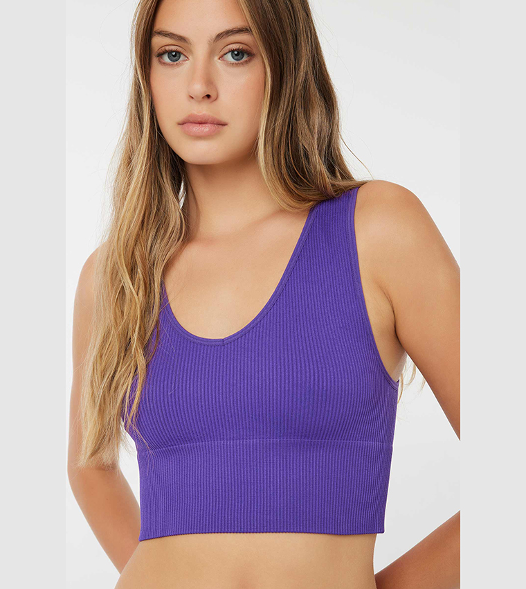 Ribbed Sleeveless Seamless Crop Tank Top