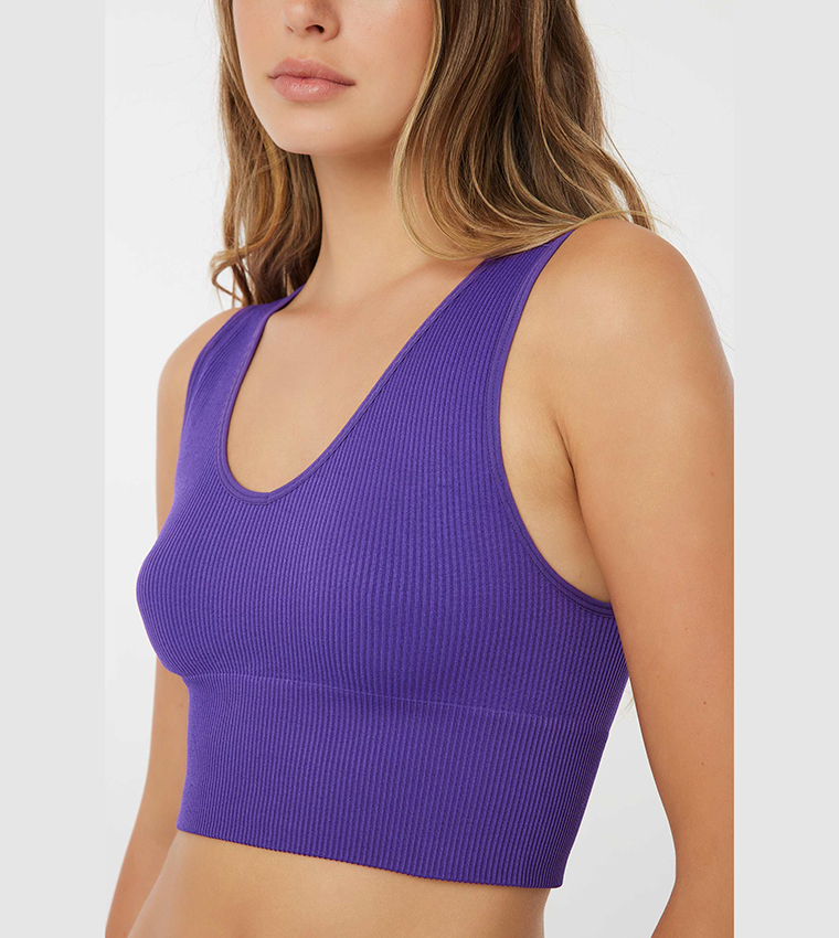 Ribbed Sleeveless Seamless Crop Tank Top