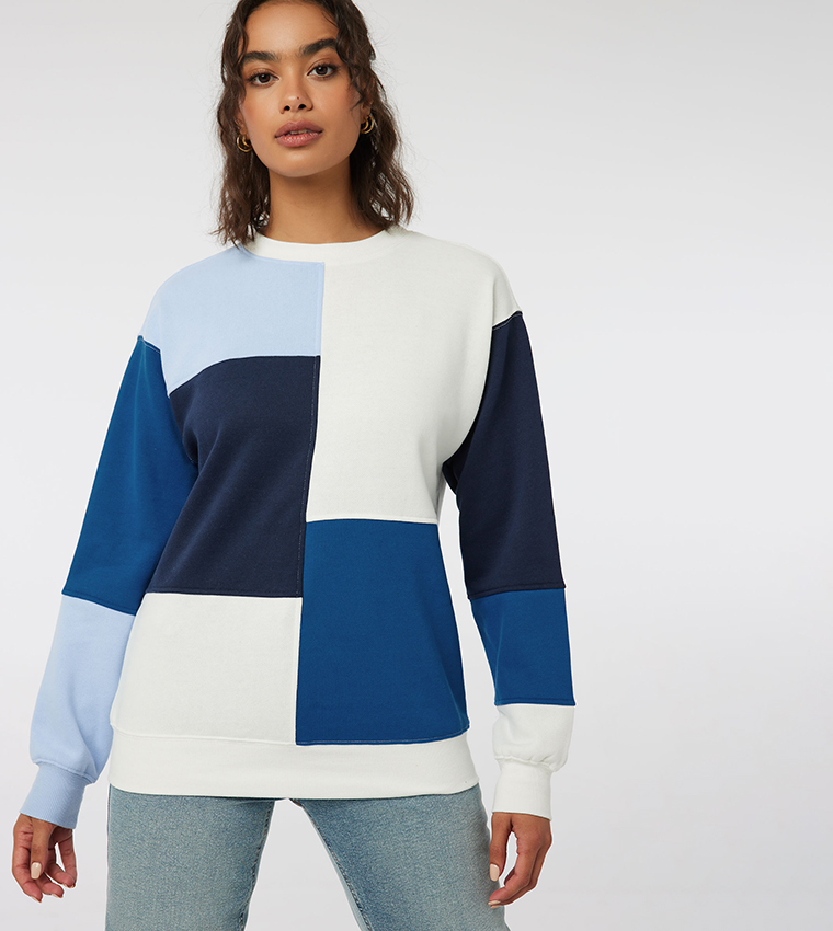 Buy Ardene Color Block Crew Neck Sweatshirt In Blue 6thStreet Qatar