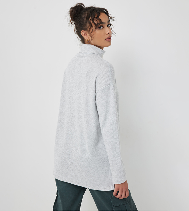 Buy Ardene Knitted Turtleneck Tunic Sweater In Grey 6thStreet UAE