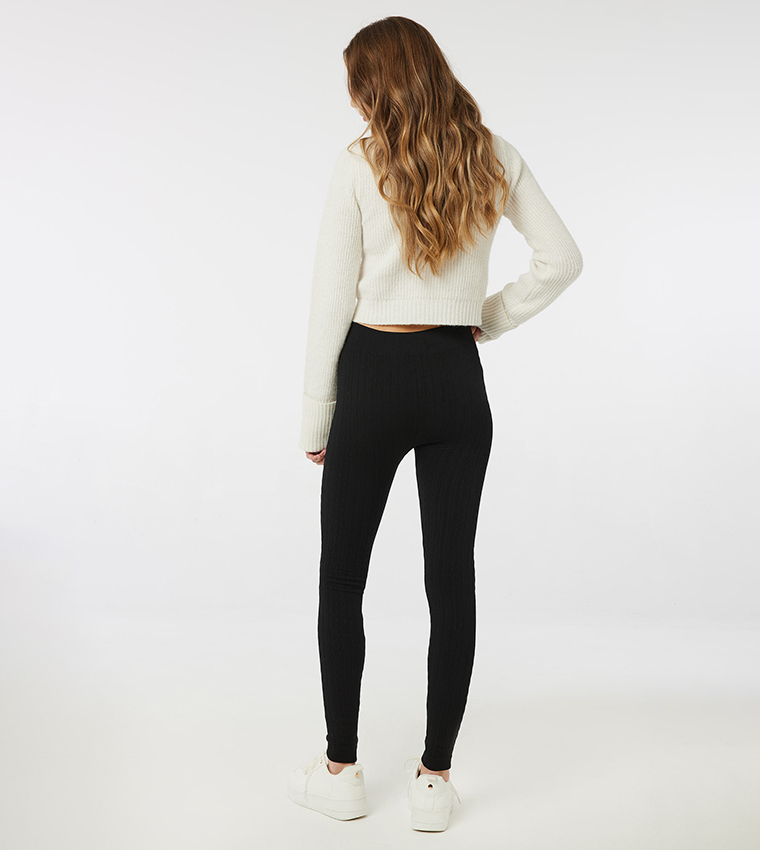 Textured Leggings with Elasticated Waist