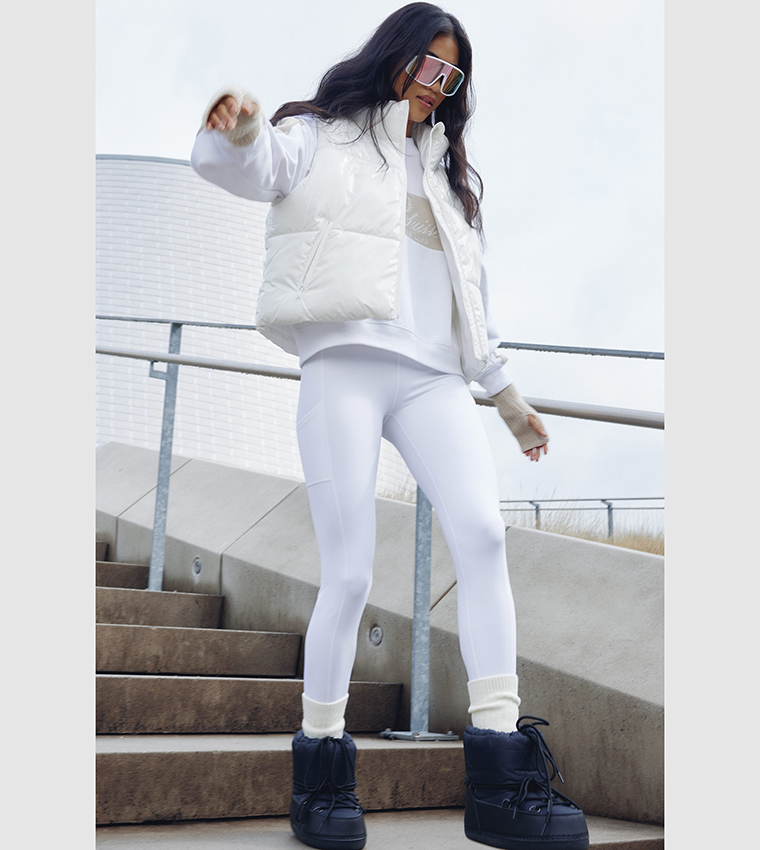 Buy Ardene Solid High Waist Active Leggings In Off White