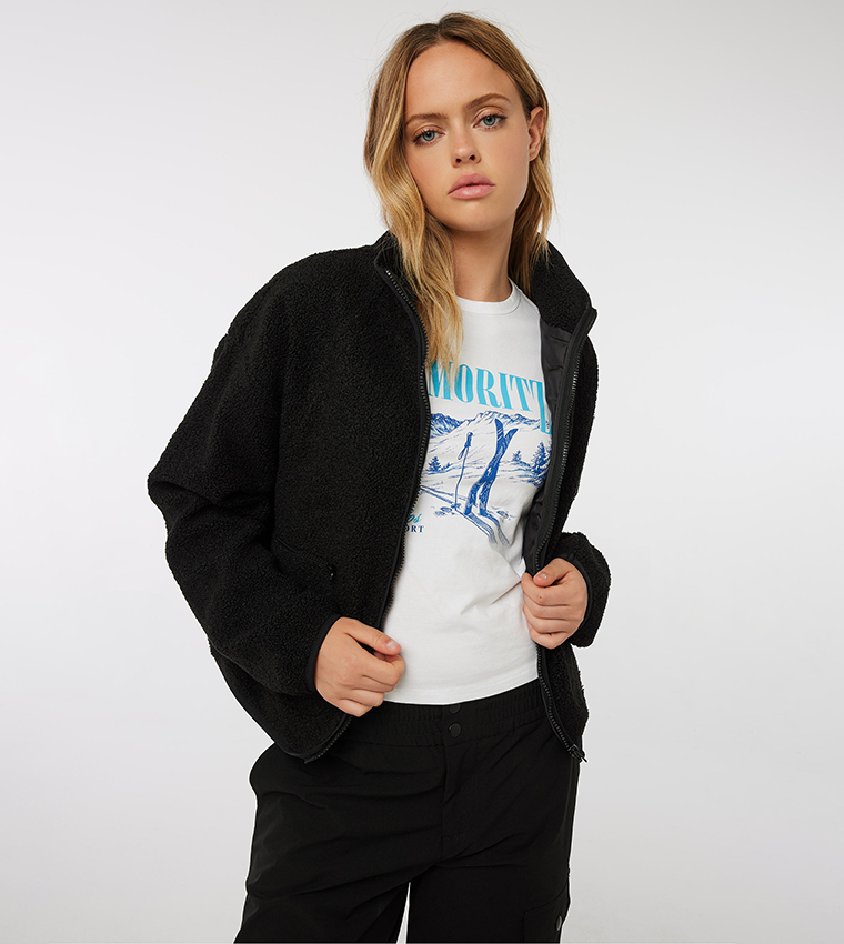 Zippered High Neck Plush Jacket