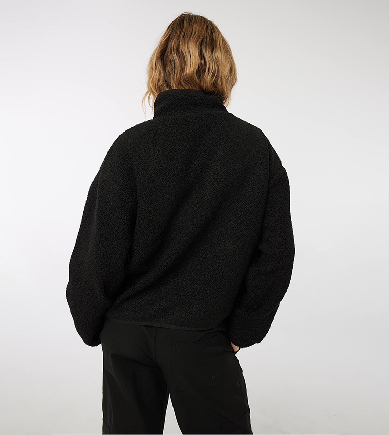 Zippered High Neck Plush Jacket