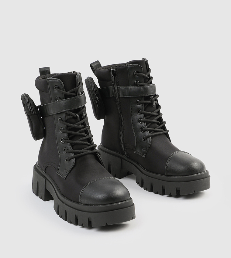 Buy Ardene Lace Up Ankle Boots With Pouch In Black 6thStreet